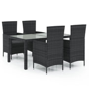 Salotto da esterno in 5 pezzi con cuscini in resina intrecciata nera 02_0014954