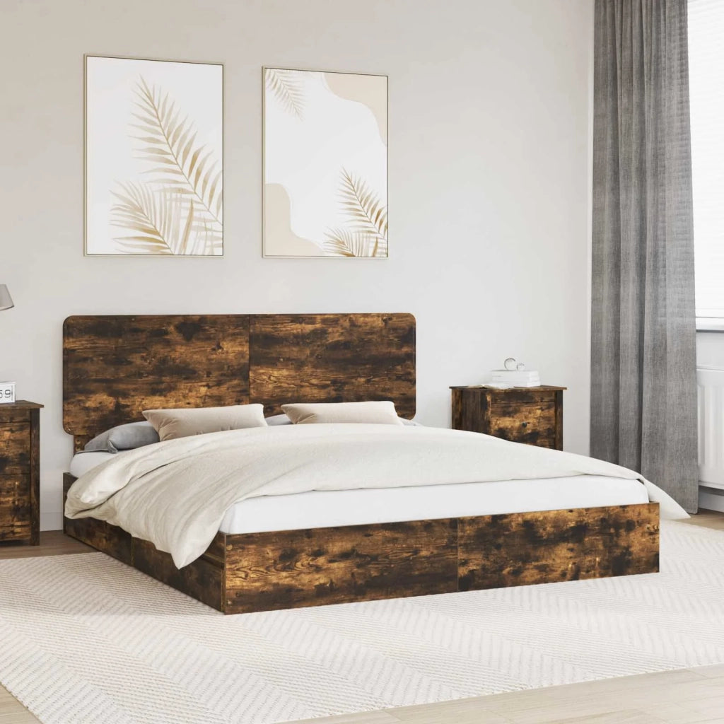 Letto con Contenitore con testiera Rovere fumé 180 x 200 cm 3412662