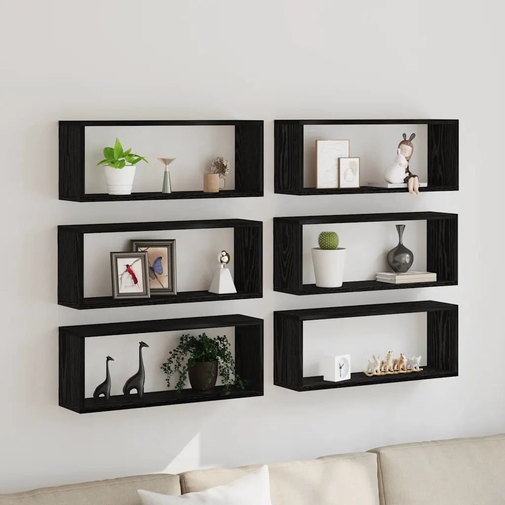 6 pz Scaffali da Parete | Mensola sospesa Rovere Nero 60 x 15 x 23 cm