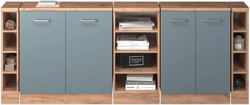 Set di mobili sottotetto Rion, Grigio-blu, 210 cm Set di 5 carcasse armadio profondità 60 cm, adatto per il salvaspazio sotto tetti spioventi