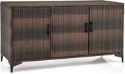Armadio da Giardino in Rattan Wicker con 3 Porte e Ripiani Rimovibili, Armadio da Esterno Impermeabile per Cuscini, Giochi da Piscina, Strumenti da Giardinaggio (Marrone)