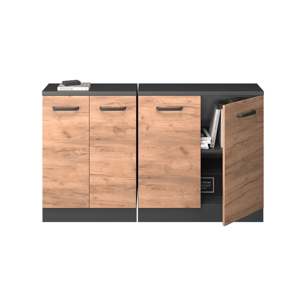 Mobile cucina sottotetto R-Line Rovere dorato/Antracite 140 cm Set di 2 carcasse armadio profondità 60 cm Vicco