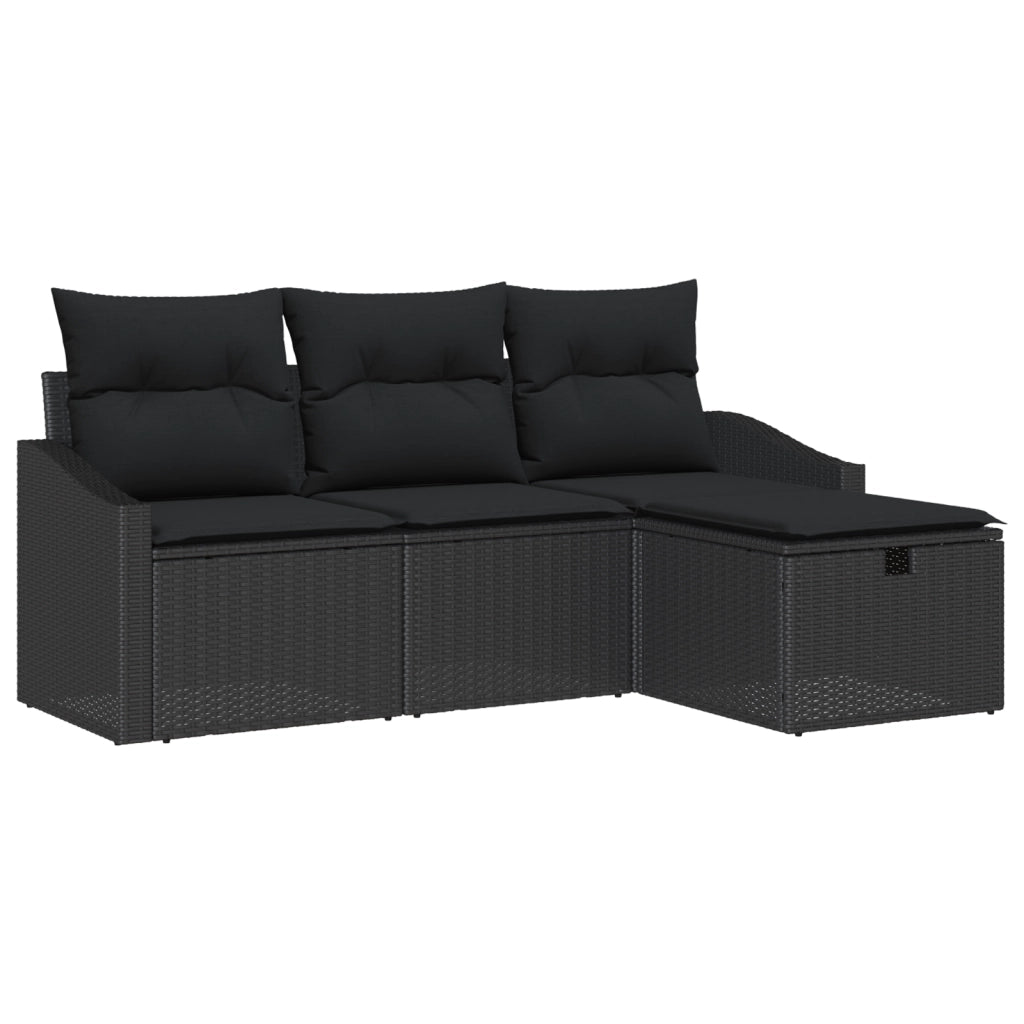 Set di divani da giardino con cuscini Neri in rattan
