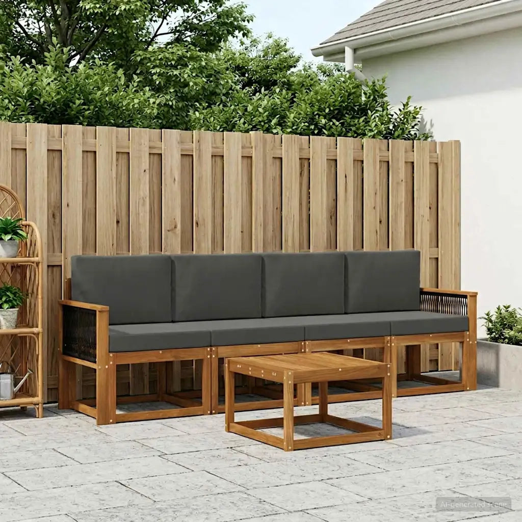 Set di divani da esterno con cuscino 4 pcs Naturale e Antracite