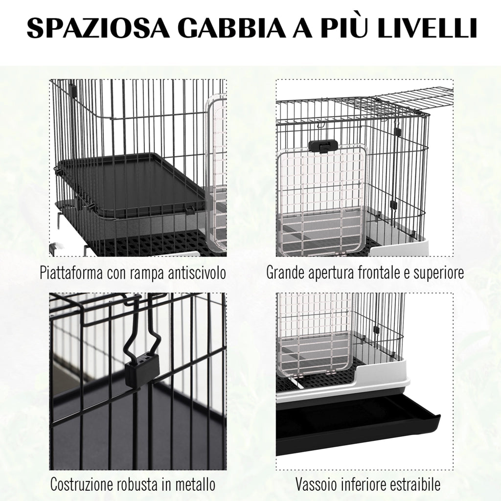 Gabbietta per Conigli in Metallo Nero con Vassoio ¨C Zephmum ¨C 81.2x52.7x70cm