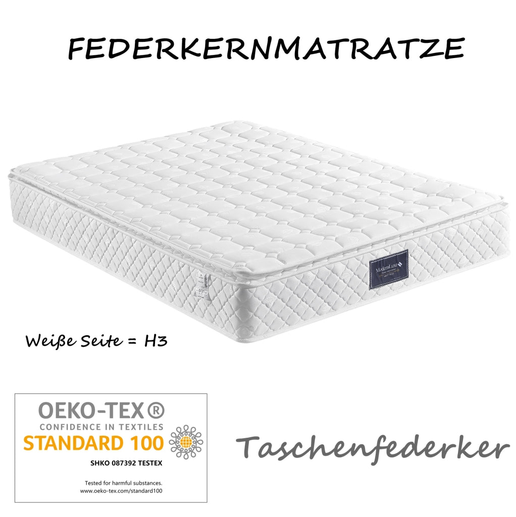 Letto matrimoniale 160x200 cm con LED; testiera con vano contenitore e rivestimento beige