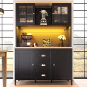 Armadio da cucina con illuminazione LED - Xylo - 120x40x179 cm - Bianco/Nero - 4 porte e 3 cassetti