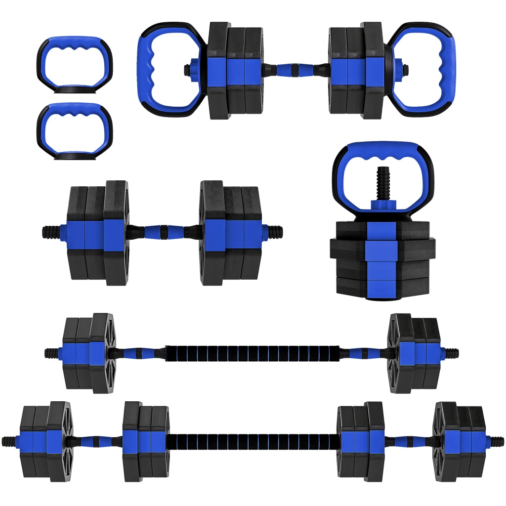 Set di manubri regolabile 6 in 1 20 kg con kettlebell, bilanciere e supporto per push up ¨C zephmum ¨C blu