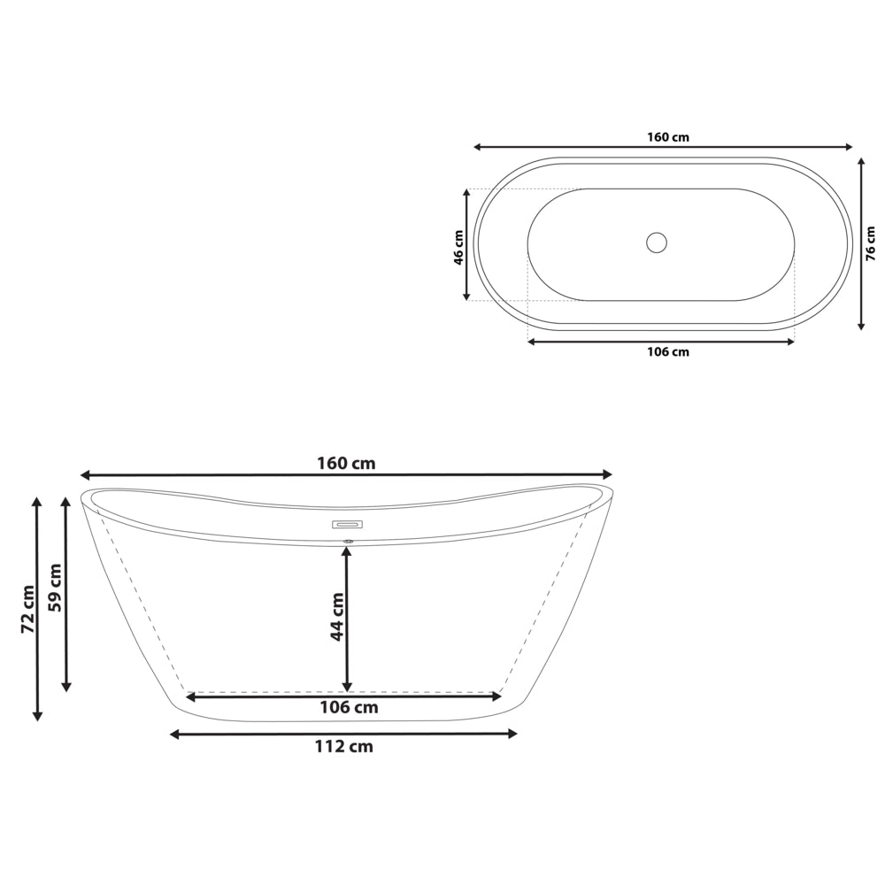Bagno Nero con argento sanitario acrilico singolo 160 x 76 cm autoportante moderno