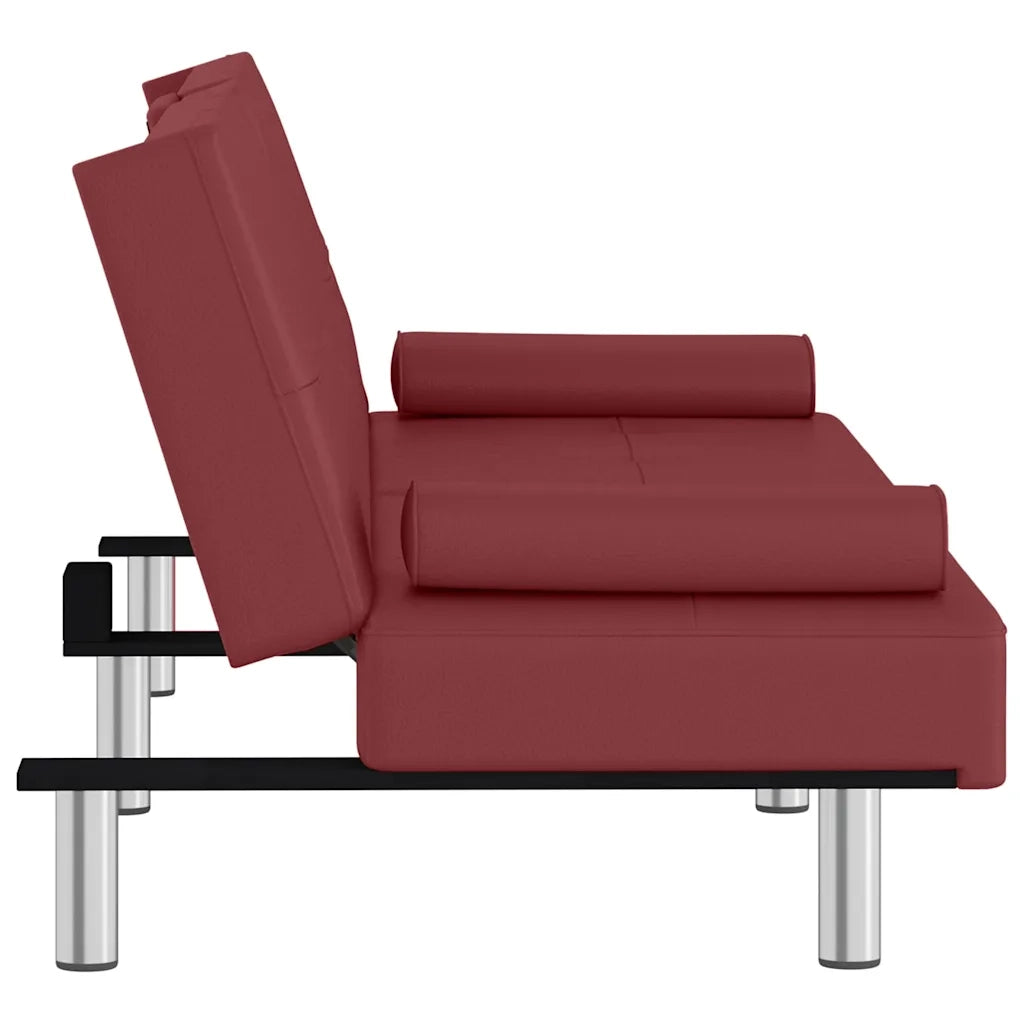 Divano Letto con Portabicchieri in Similpelle Rosso Vino 351930