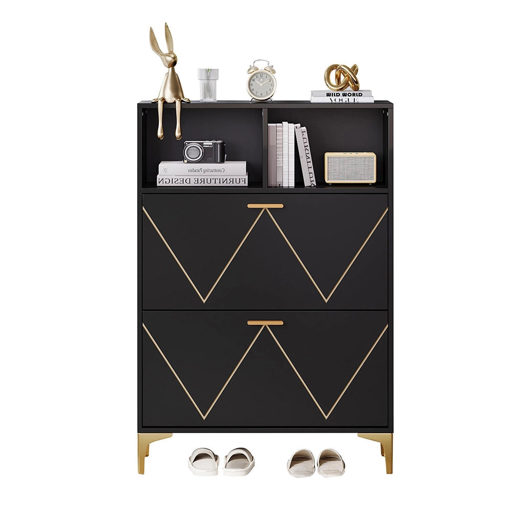 Armadio porta scarpe 2 ante 80x25x117 cm - Xylo - 4 scomparti, 2 ripiani aperti, piedi rialzati, MDF e metallo
