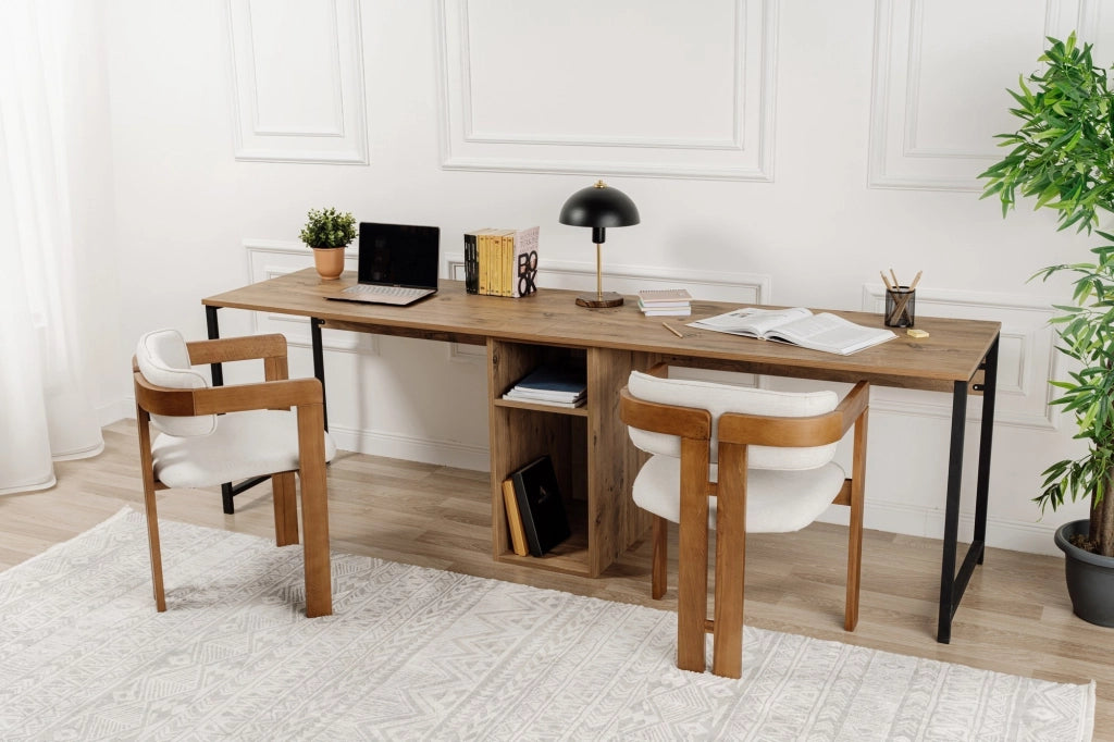 Scrivania in legno "Twin Study Desk" - 240 x 60 x 74 cm - Pino Atlantico Nero