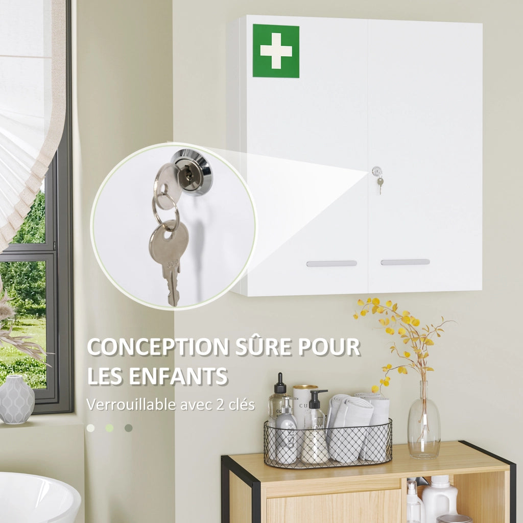 Armadio Farmacia 6 Ripiani con Serratura e 2 Chiavi ¨C Zephmum ¨C Bianco 55x18x60 cm