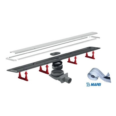Canalina doccia a pavimento 55 cm con cover piastrellabile in acciaio inox e scarico incluso