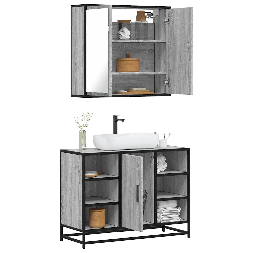 Set Mobili da Bagno 2 pz Grigio Sonoma in Legno Multistrato