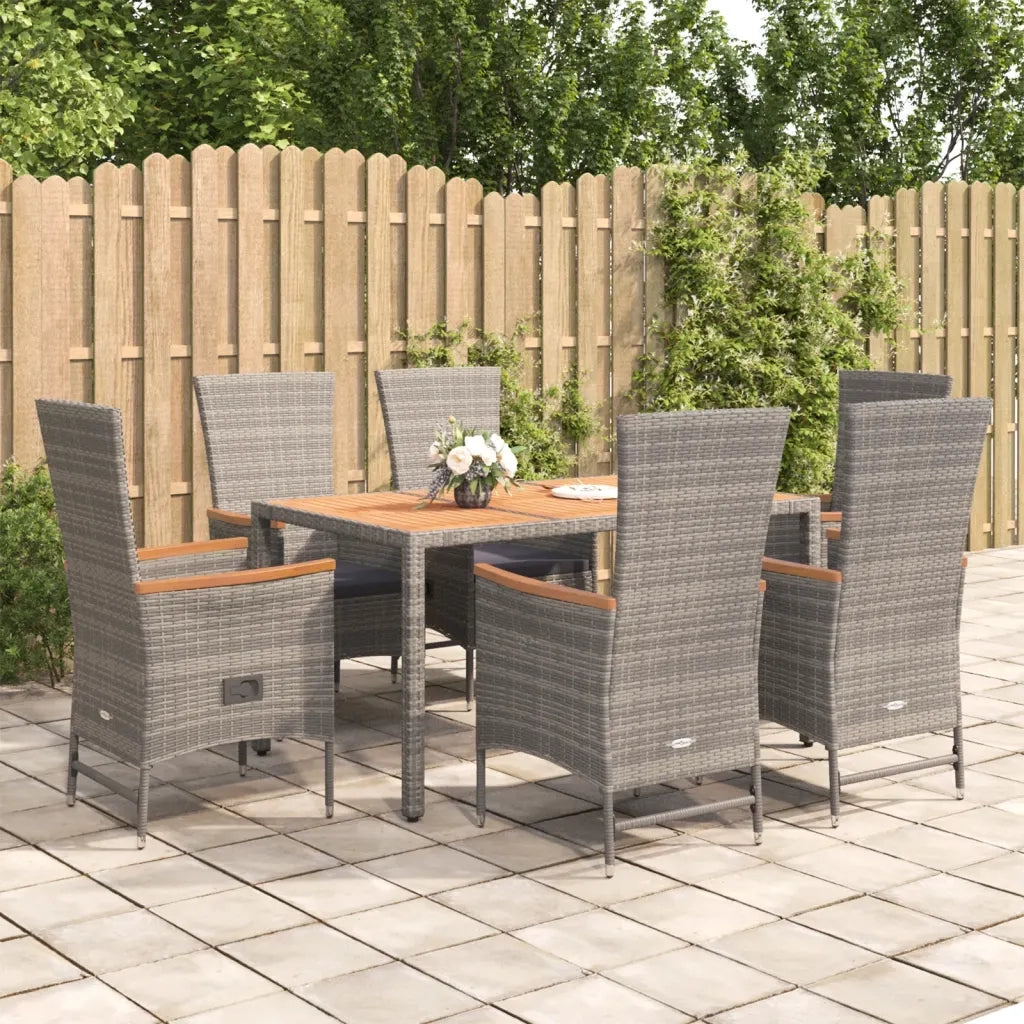 Set da Pranzo da Giardino 7 pz con Cuscini in Polyrattan Grigio 3157550