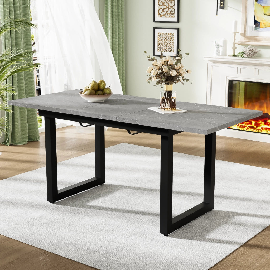 Tavolo allungabile con struttura in metallo stile industriale per sala da pranzo in MDF grigio effetto cemento nero