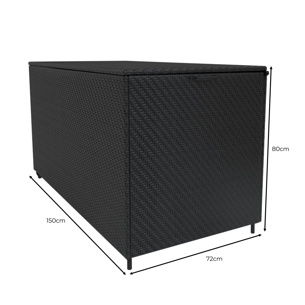 Set Rattan Nero 6 Pezzi con Tavolino e 2 Bauli Contenitori (250L + 700L)