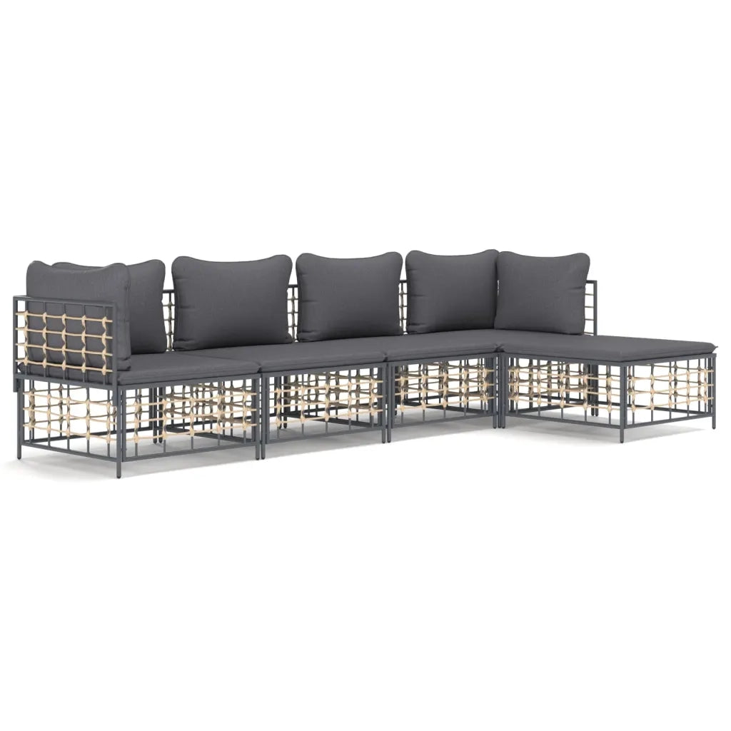 Set Divani da Giardino 5 pz | Set Salotto da Giardino con Cuscini Antracite in Polyrattan