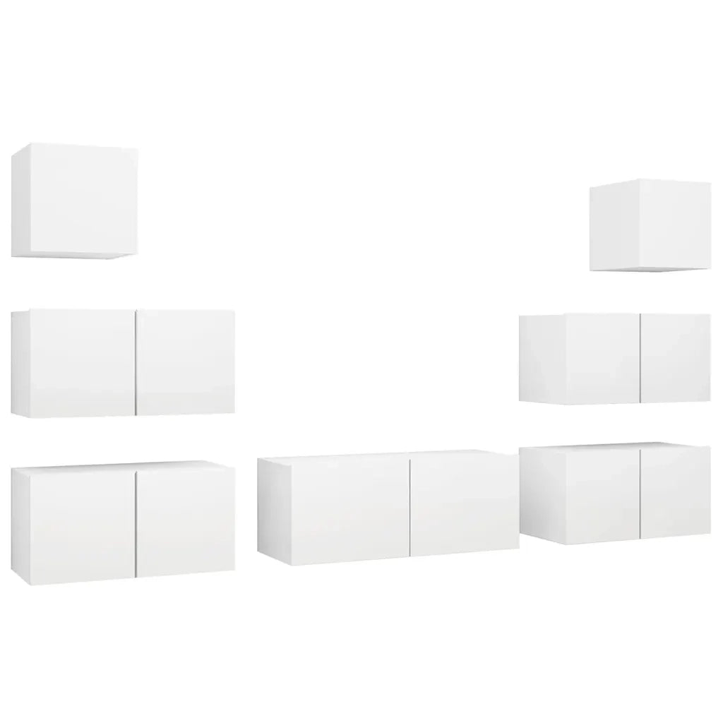 Set Mobili Porta TV 7 pz Bianco in Legno Multistrato 3078712