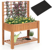 Letto da Giardino Rialzato, Fioriera Elevata con Traliccio, Mensola di Stoccaggio e Fori di Drenaggio, Orto Rialzato per Cortile, Giardino e Patio, 116 x 59 x 150 cm (Marrone)
