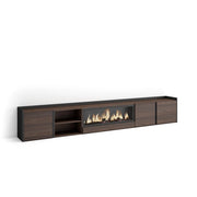 Mobile TV Soggiorno, 315x50x35 cm, Per TV fino a 80", Camino elettrico XXL, Rovere scuro e Nero