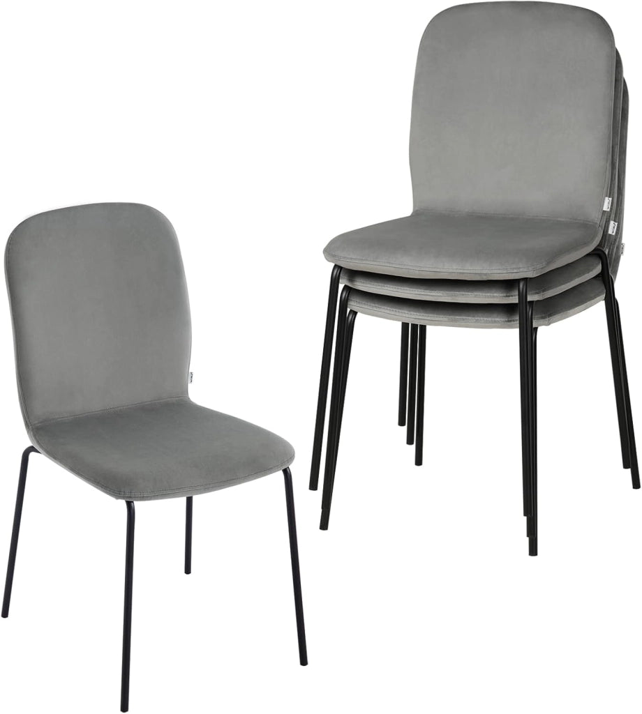 Sedie Sala da Pranzo 4 Pezzi, Sedie da Cucina, Sedie da Pranzo con Schienale, Senza Braccioli, per Soggiorno, Camera da Letto, in Velluto e Metallo, Grigio Scuro, EZS41dgr-4