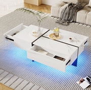 Tavolino da salotto bianco lucido con LED e 3 cassetti