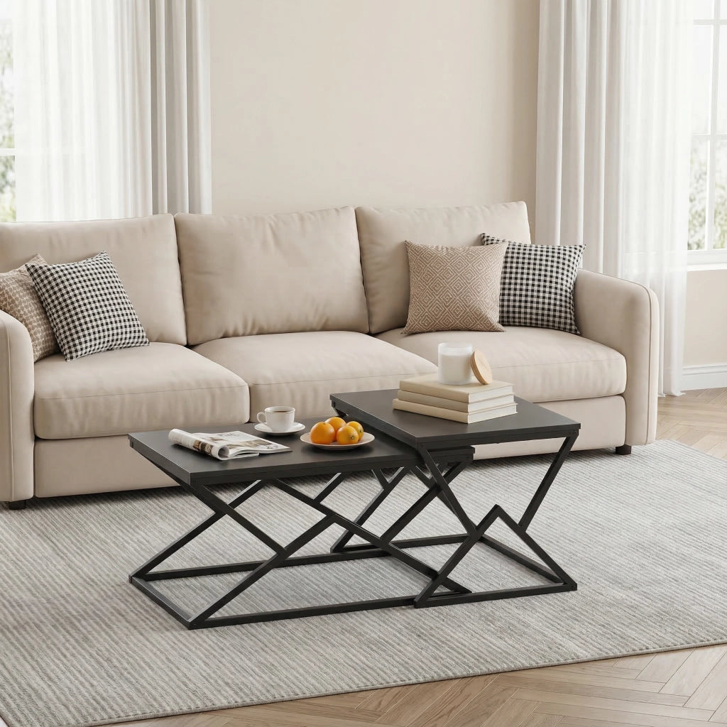 TAVOLO DA CAFFÈ Geometrico 80x50x40 cm Nero in metallo e pannello di legno