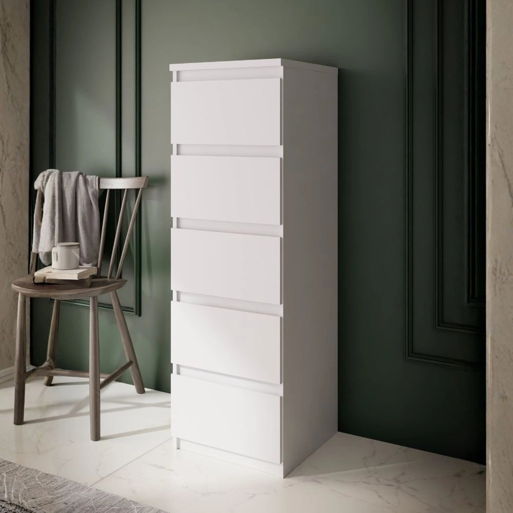 Cassettiera Morgan 5 cassetti bianco opaco – 42x42.2x128H