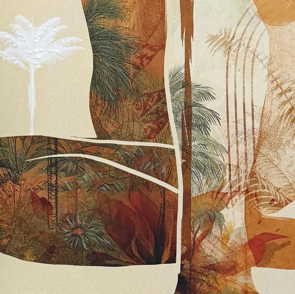 Tela incorniciata organica Hispanohogar stampa pittura marrone,verde e bianco 90x60