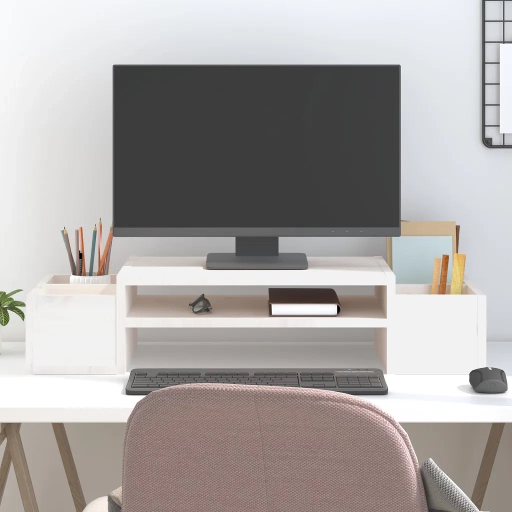 Supporto per Monitor Bianco 70x27,5x15cm Legno Massello di Pino cod mxl 67331