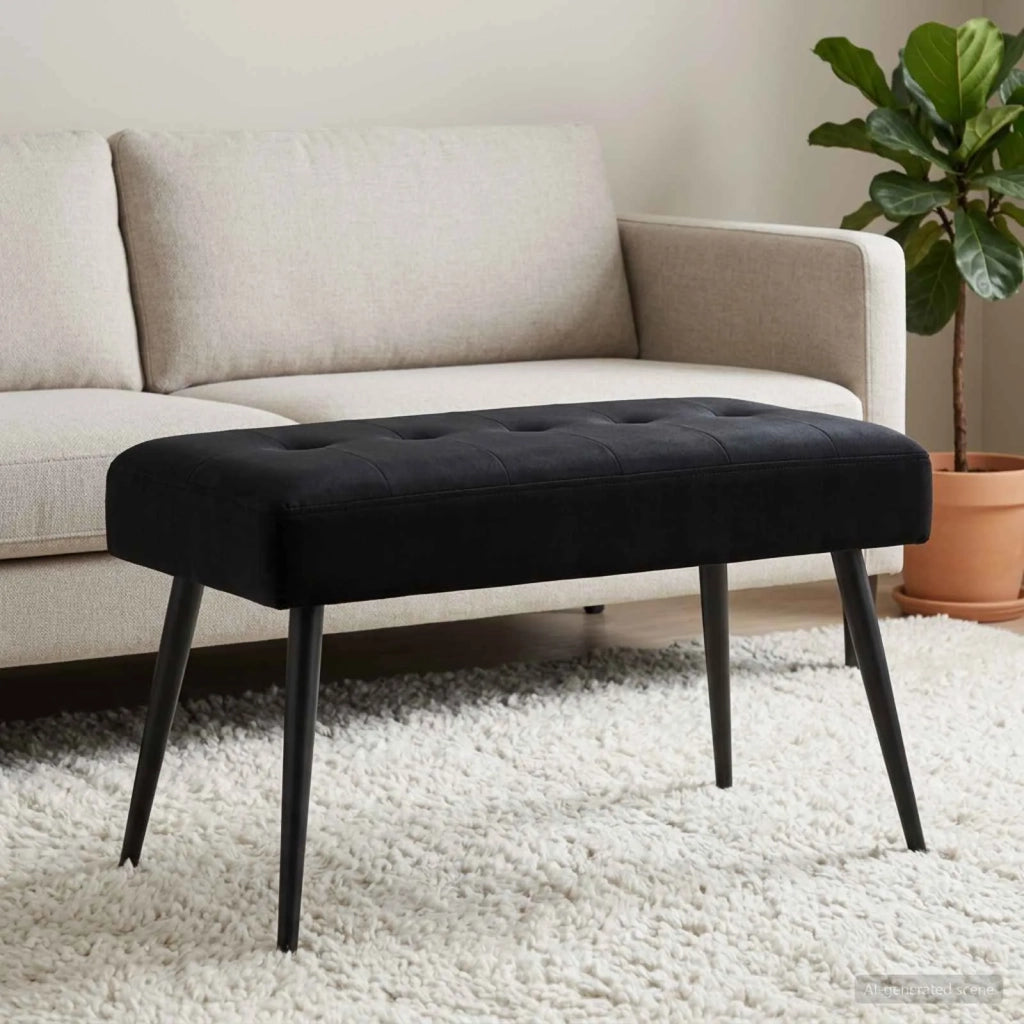 Panchina con bottoni imbottiti Nero 80 x 40 x 46 cm Velluto 42038521