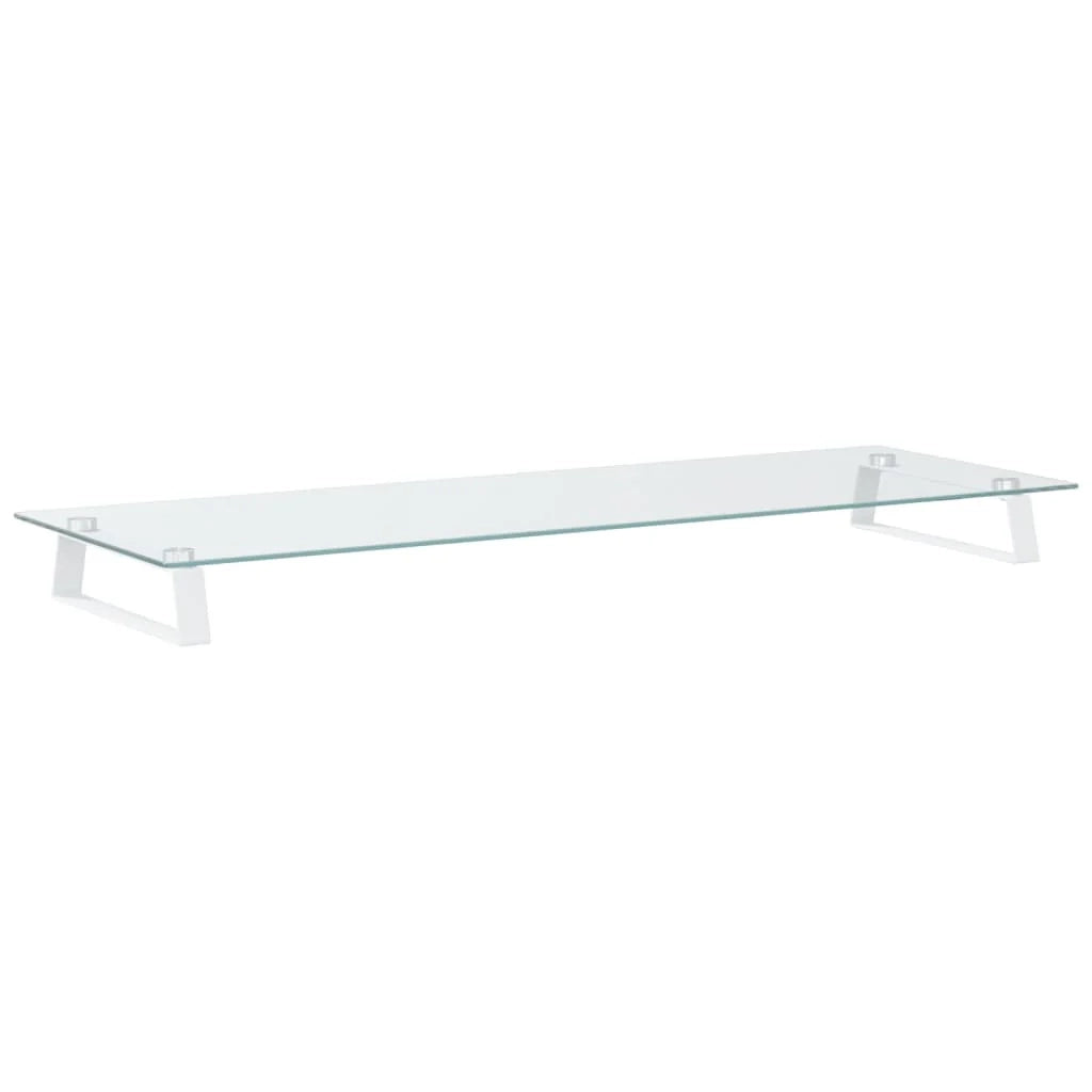 Supporto per monitor mobile da scrivania 100 x 35 x 8 cm vetro temperato e metallo bianco 02_0044852