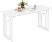 Tavolo da Pranzo, Tavolo Moderno per 6-8 Persone con Piano in Finto Marmo e Gambe in Metallo, Tavolllo Rettangolare da per Sala da Pranzo, Soggiorno e Cucina, 160 x 60 x 76 cm, Bianco