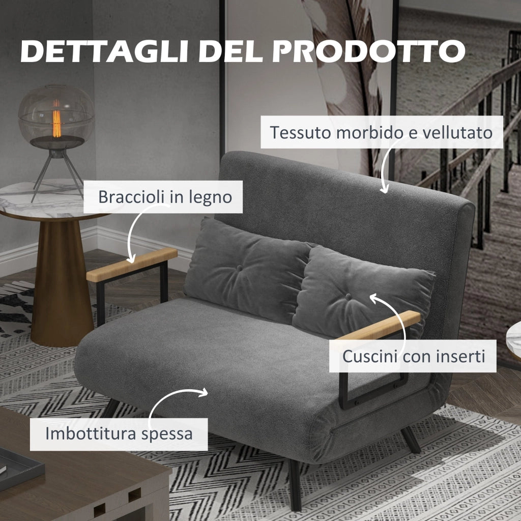 Divano Letto Schienale Regolabile 102x73x81 cm in Velluto Grigio Scuro