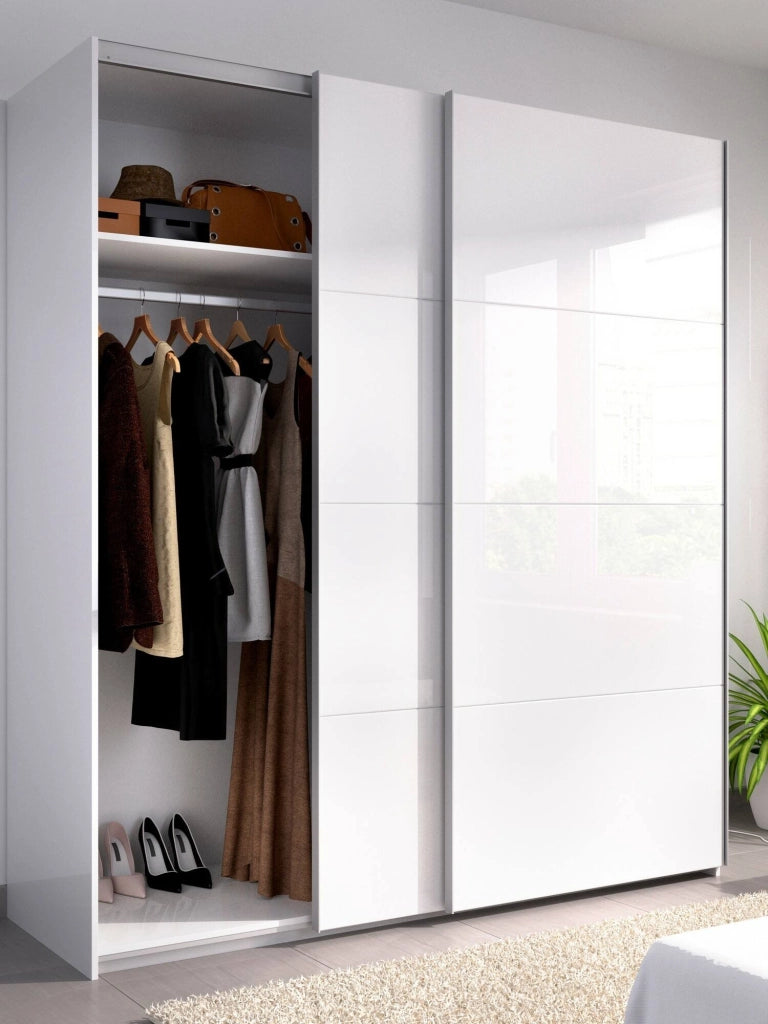 Guardaroba Alias, Mobile appendiabiti per camera da letto, Armadio a 2 ante scorrevoli, 180x65h204 cm, Bianco