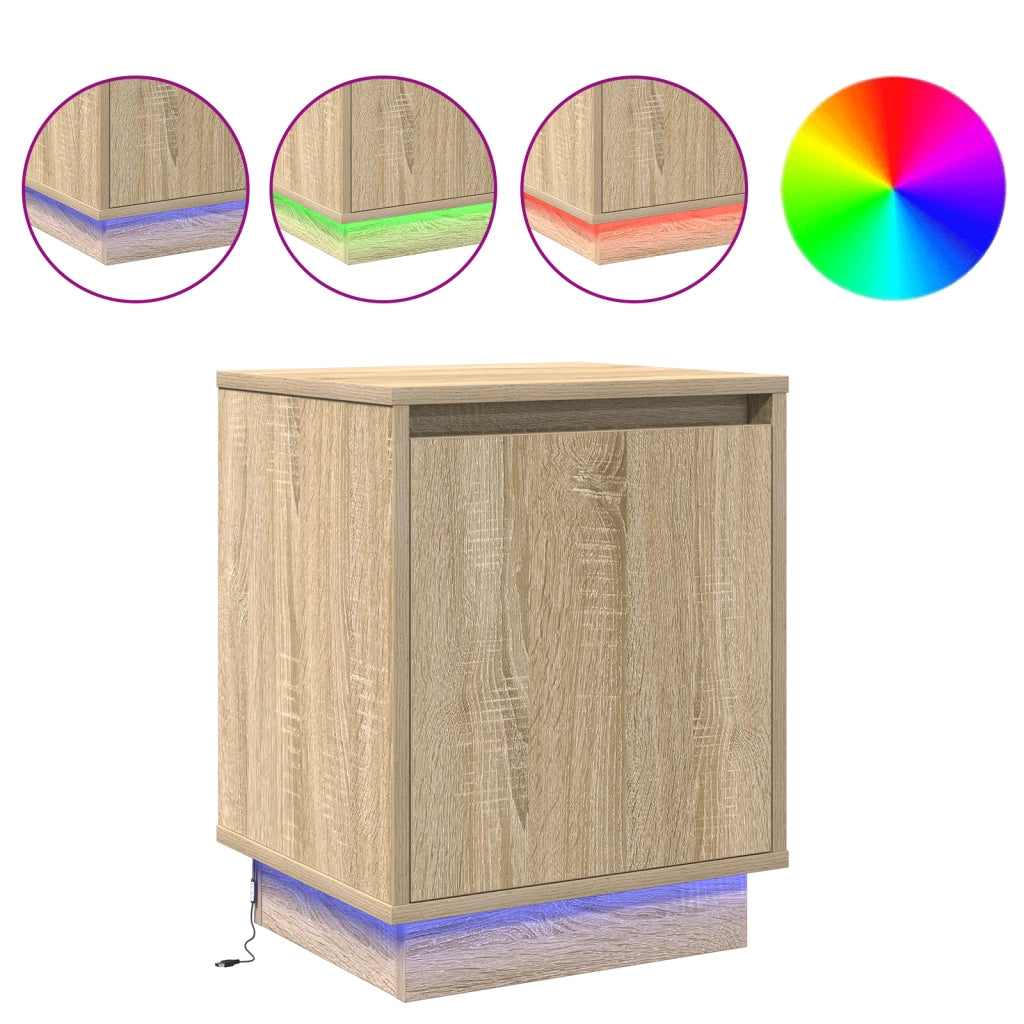 Comodino con luci LED Rovere Sonoma 39x34,5x50 cm