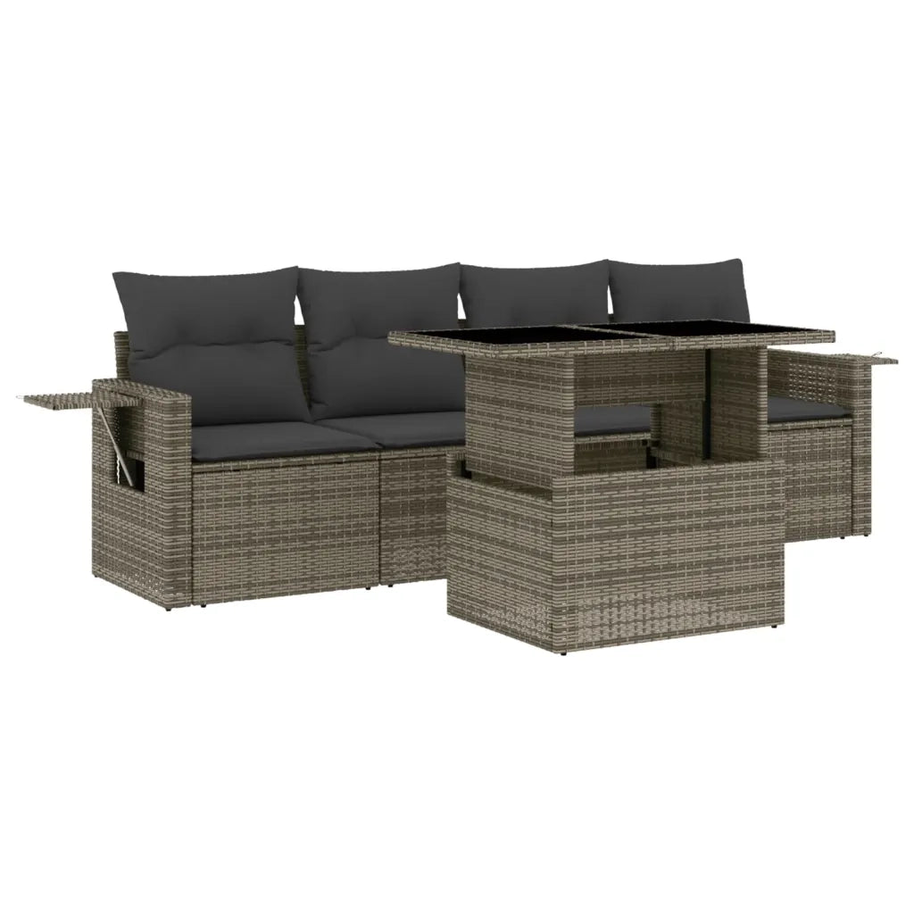 Set Divano da Giardino 5 pz con Cuscini Grigio in Polyrattan
