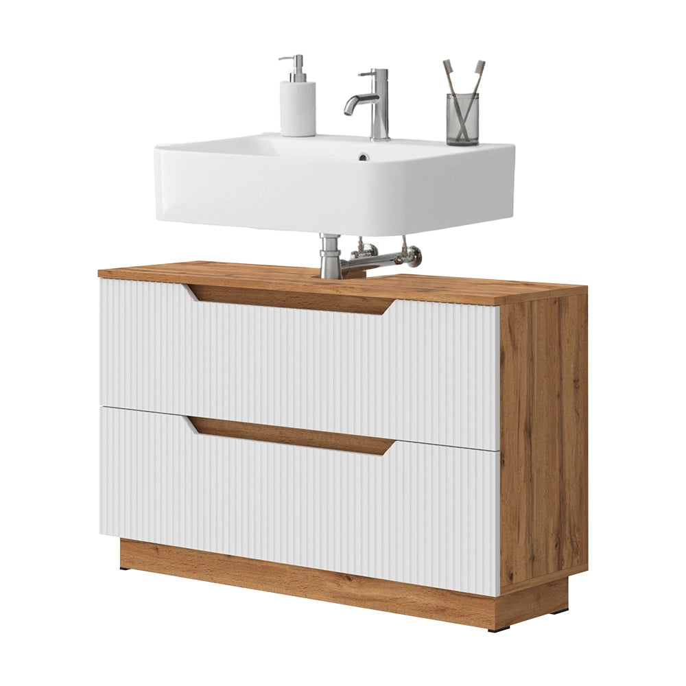 Vicco Mobile sottolavabo per bagno Rovere/bianco a strisce 99.4 x 62.5 cm con 2 cassetti