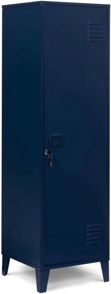 Armadietto ESTER con porta in metallo blu scuro, design industriale