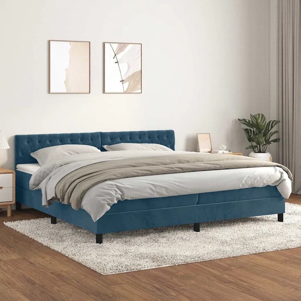 Giroletto a Molle con Materasso Blu Scuro 200x200 cm in Vellutocod mxl 75690