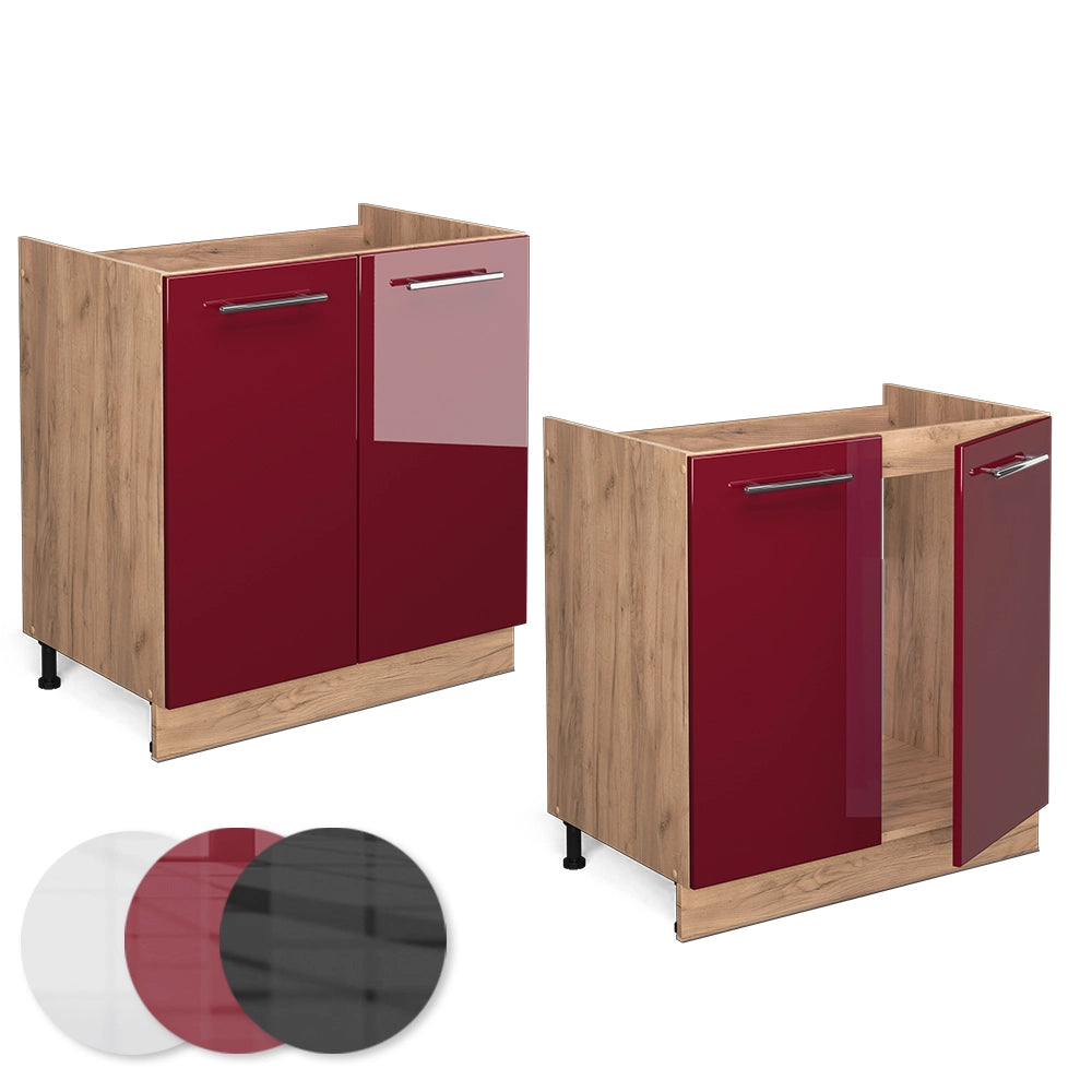 Vicco Mobile lavello cucina Rosso bordeaux lucido 80 cm senza piano di lavoro