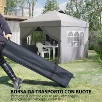 Gazebo Pieghevole 3x3 m con Altezza Regolabile su 3 Livelli, Finestre e Borsa di Trasporto, Grigio Chiaro