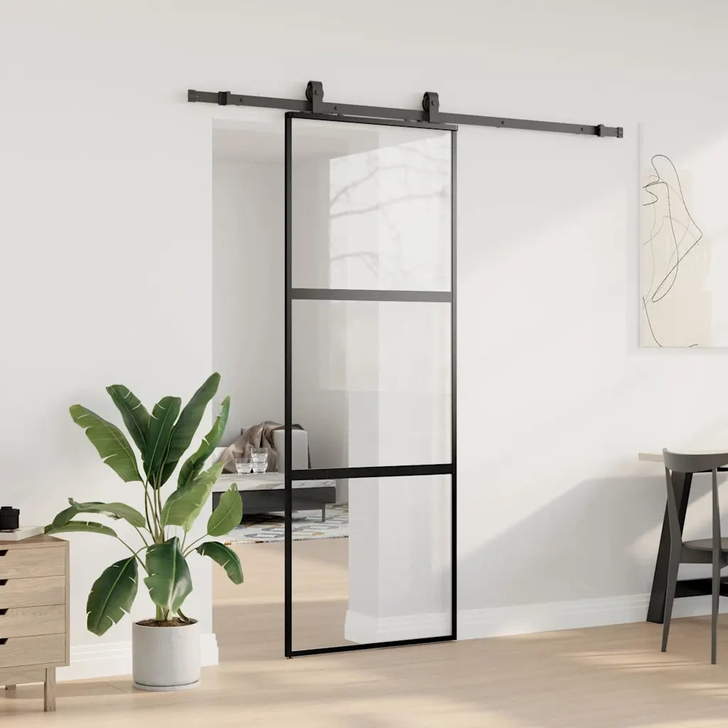 Porta Scorrevole Set Ferramenta Nera 76x205 cm Vetro Temperato