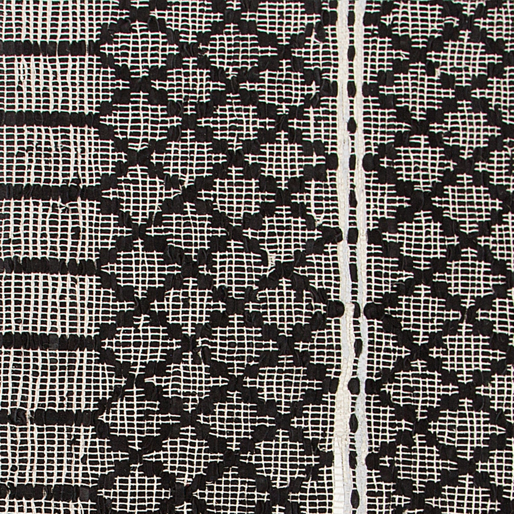 Tappeto tappetino Nero con Beige 140 x 200 cm Moderno Contemporaneo Tessuto a Mano in Vera Pelle Cotone Motivo Chevron