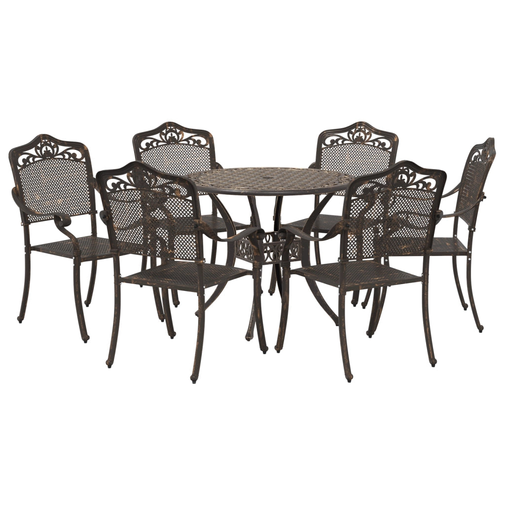 Set da Pranzo da Giardino in Alluminio pressofuso Bronzo - 7 Pezzi