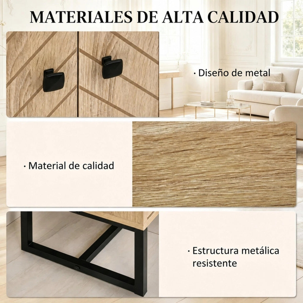 Credenza 80x29，5x80 cm MDF metallo nero e legno naturale per sala da pranzo
