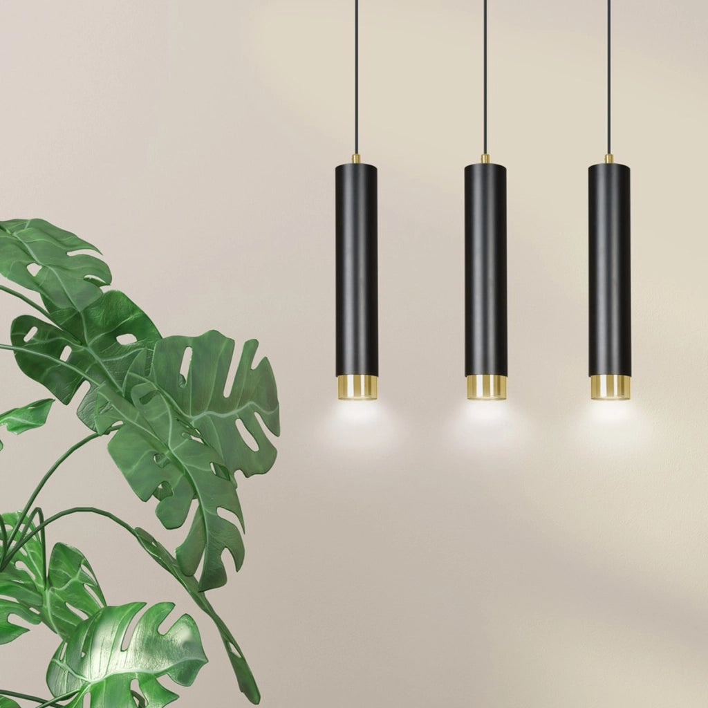Lampada a sospensione KIBO in acciaio nero opaco e oro