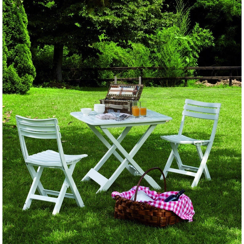 Trade Shop - Tavolo Pieghevole Bianco In Polietilene 79x72x70cm Tavolino Giardino Campeggio 012140 -